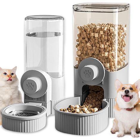 Automatischer Katzenfutterspender, 520 ml Schwerkraft-Wasserspender und 1,2 l automatischer Futterspender, Nass-/Trockenfutterspender für Haustiere (1/5)