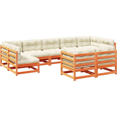vidaXL Set Divani Giardino 9 pz con Cuscini Marrone Cera Massello Pino (1/5)
