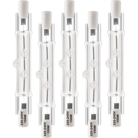 R7s Ampoule Halogène 78mm 150W, AC220-240v Dimmable Halogène R7s Blanc Chaud 2800K, J78 Ampoule Halogène Crayon pour l'éclairage de paysage, sécurité, lampadaire, Lot de 5 (1/4)