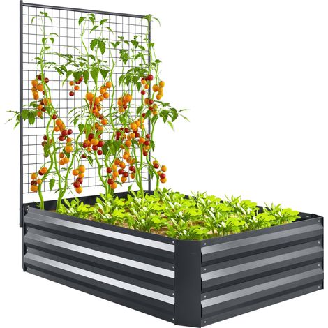 Großer Outdoor-Pflanzkasten mit Netz und offener Rückseite für Kletterpflanzen, 80 x 115 x 125 cm, Dunkelgrau