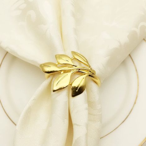 Lot de 6 ronds de serviette en forme de feuille pour Noël, Thanksgiving, décoration de mariage, accessoires de décoration de table, doré (1/5)