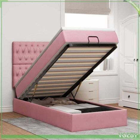 Cadre de lit ottoman avec matelas - 3314359 - Velours rose - Rangement hydraulique - Matelas 80x200 cm (1/5)