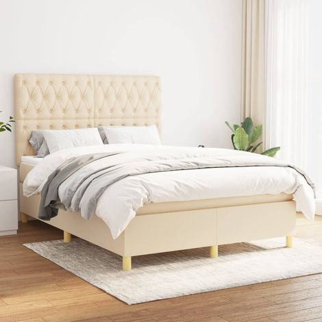Sommier à lattes de lit avec matelas Crème 140x190 cm Tissu (1/5)