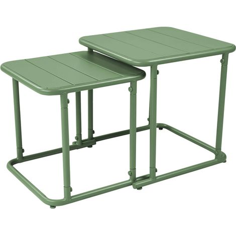 Square outdoor nesting table in steel Green 45x45x45 cm - Amelia