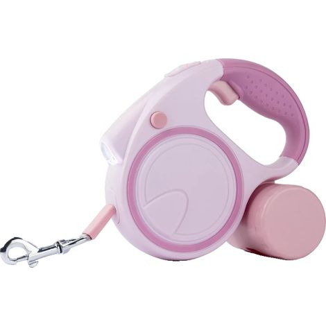 Correa para perros, luz LED, mecanismo retráctil automático, rosa. (1/2)