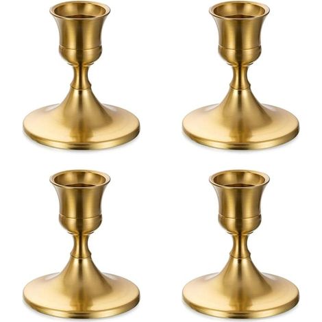 Petits chandeliers dorés - Lot de 4 chandeliers décoratifs en métal pour bougies piliers - Décoration de Noël, de l'Avent et de table moderne (1/4)