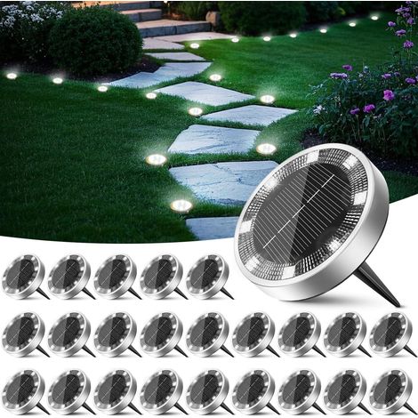 Peasur Lampe Solaire Au Sol Lot de 24, Lumiere Solaire Exterieur Jardin 8 LED, Étanche Spot Solaire Extérieur pour Chemins Allée Pelouse Terrasse Cour Piscine[Blanc Froid] (1/5)