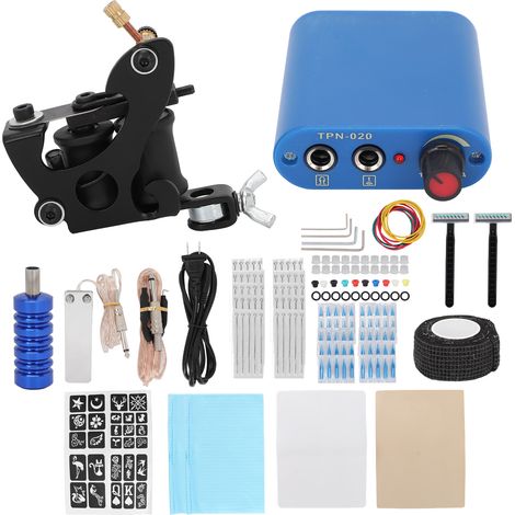 Kit machine à tatouer bobine mini bloc d'alimentation pédale aiguilles débutant outil liner tatouage lot (90-265V) prise US (1/5)