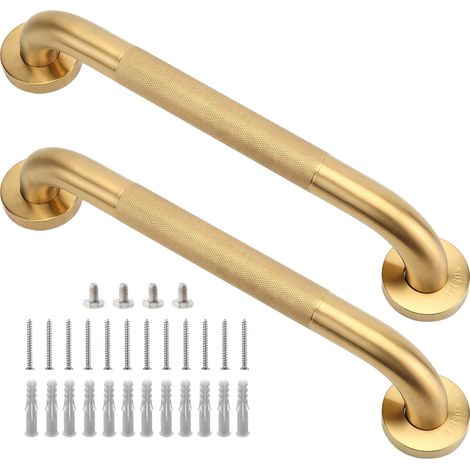 Lot de 2 barres d'appui de douche dorées de 40,6 cm, 3,2 cm de diamètre, barres d'appui antidérapantes en acier inoxydable 304 pour baignoires et douches, barre d'appui de douche handicapée (1/5)