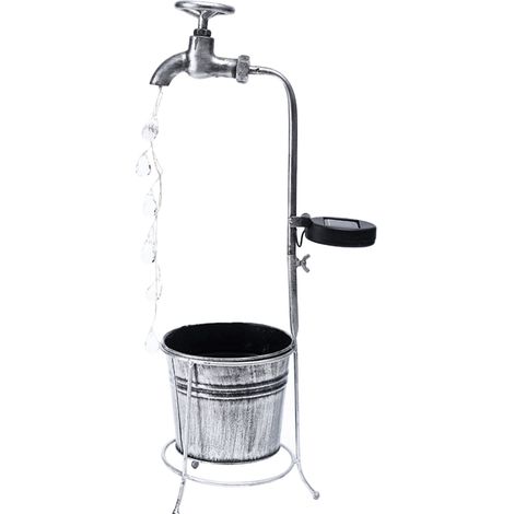 Dekorative Solar-Gartenlaterne mit kaskadenförmigem Wasserhahn, regensicheres Solarleuchten-Set, energiesparende Tropfen-Gartenbeleuchtung, Material: Kunststoff + Eisen, Farbe: Silber, 1 Stück (1/5)