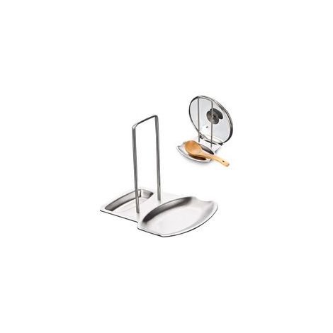 Soporte para tapas de ollas, posacucharas y estante de acero inoxidable de alta calidad para tapas y cucharas de cocina - Crezuo