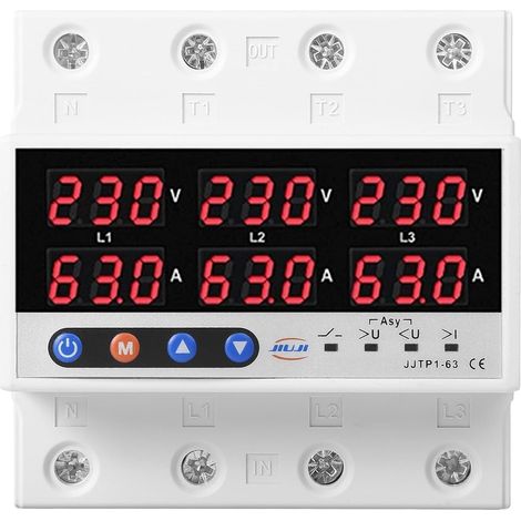 Einstellbarer Über-/Unterspannungsschutz, dreiphasiges Über-/Unterspannungsschutzgerät, DIN-Schienen-Überspannungsschutz 63 A AC220 V (1/5)