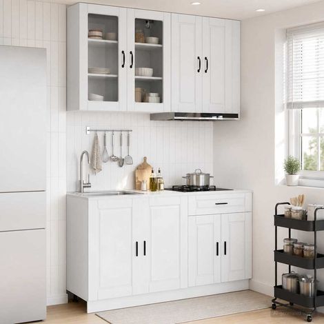 Ensemble de meubles de cuisine 4 pièces en bois d’ingénierie blanc brillant avec pieds réglables - PANGIVO (1/5)