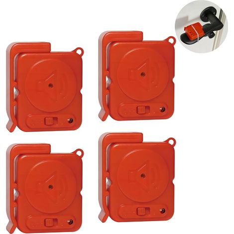Lot de 4 alarmes de poignée de Porte, 120dB Loud Alert Siren Door Window Open Vibraion Sensor Detection for Home Apartment Kids (Rouge) (1/5)