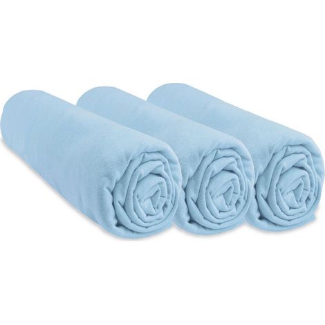 Lot de 3 Draps housse Jersey 100% Coton - 70x140 cm - Ciel (1/4)
