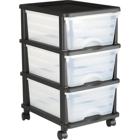 Caisson de rangement 3 tiroirs en plastique transparent avec roues, commode pour bureau, chambre et salon, facile à nettoyer (1/5)