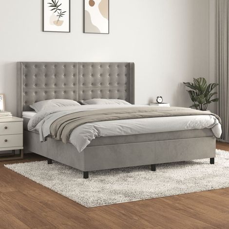 Lit à sommier tapissier et matelas, Lit double, Lit adulte Gris clair 160x200cm Velours GSW24843 (1/5)