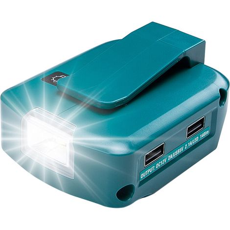 ADP05 Netzteil für Makita 14–18V Lithium-Ionen-Akkus, Carivent USB-Handyladegerät mit zwei USB-Anschlüssen, 12V DC-Anschluss, 3W LED-Taschenlampe (1/5)