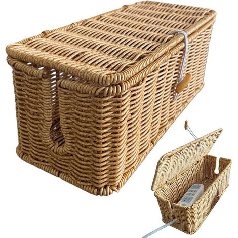 Boîte de rangement de câbles en rotin tissé à la main – Panier pour cacher les câbles, conteneur pour câble TV, ordinateur, routeur et concentrateur USB (B) (1/5)