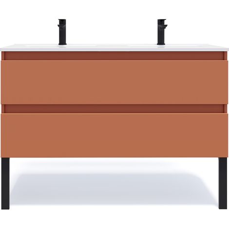 Homifab – Meuble de salle de bain suspendu double vasque 120cm – 2 tiroirs avec amortisseurs – Corps en mélaminé – Installation invisible (1/5)