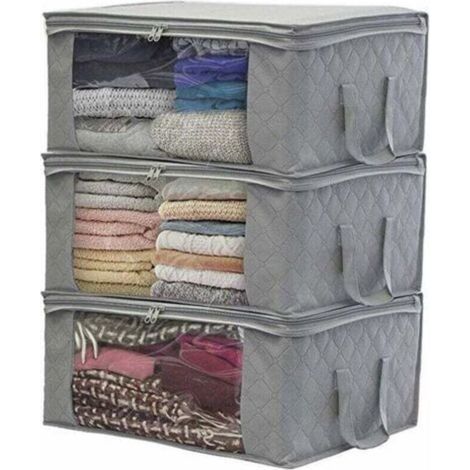 Boîte de rangement pour vêtements, organisateur de vêtements sous le lit, organisateur de linge en tissu, pour ranger les couettes, les vêtements, la literie, imperméable, 493621cm, paquet de 3 (1/4)