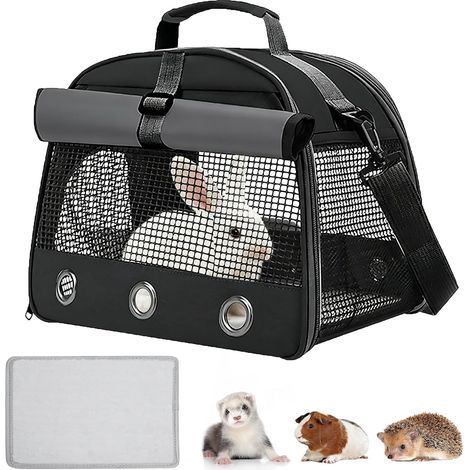 Sac De Transport pour Petits Animaux: Sac Transport Chat Chien avec Matelas, avec Fenêtre Transparente, Cage De Transport Portable pour Petit Oiseau, Chinchillas, Cochons d'Inde, Hamster (Noir) (1/5)