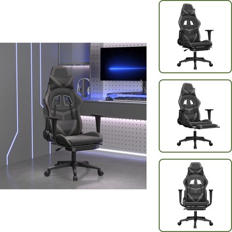 Gaming-Stuhl mit Massage & Fußstütze Schwarz & Grau Kunstleder - Gaming Stuhl - Gamer Chair - Bürostühl - Schreibtischstuhl - Ergonomischer Stuhl