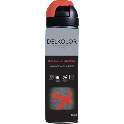 Delkolor Peinture de Traçage et Marquage au sol en aérosol 500ml  Couleur: RAL 3000 ROUGE FEU