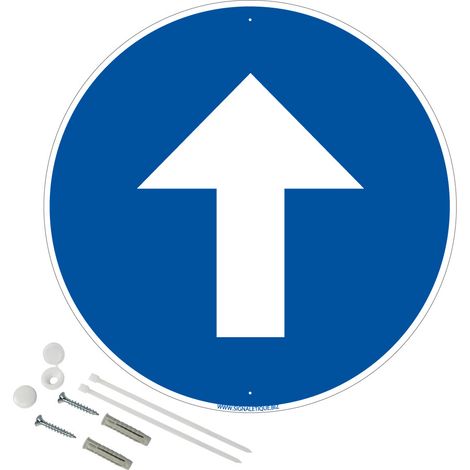 Panneau de signalisation rétro réfléchissant rond prépercé PVC ou ALU diam 250mm ou 300mm + Kit de fixation pour pose facile, rapide - Flèche en haut - Aluminium 2 mm - Rétroréfléchissant - Diam. 250