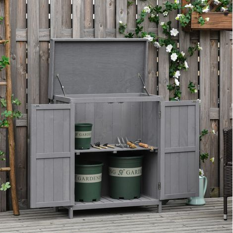 Armadio da giardino 74x43x88 cm grigio in legno di abete con doppia anta e 2 ripiani (1/5)