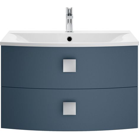 Gentleshaw Contemporary 2 Drawer Wall Hung Vanity Unit with Curved Basin, Mineral Blue, 700mm