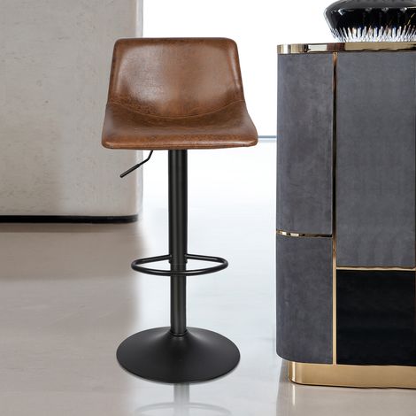 Hofuton Tabouret de Bar Industriel: Lot de 2 Tabourets de Cuisine en PU Chaise Haute Cuisine Hauteur Réglable Tabouret Haut Vintage Capitonné avec Dossier et Repose-Pieds - Brun (1/5)