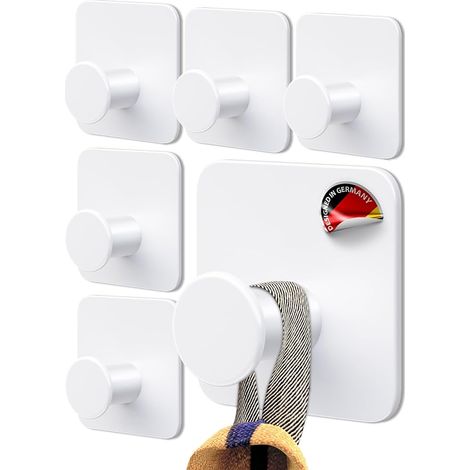 Ensemble de 6 crochets muraux adhésifs Serviette Rail pour salle de bain Cuisine Torchon Crochet autocollant en acier inoxydable Rack en manteau blanc (1/5)