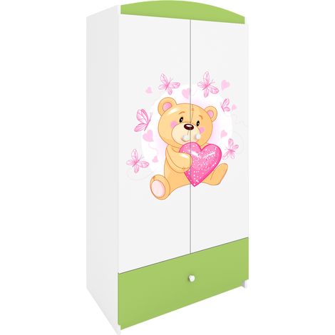 Kinderkleiderschrank mit Schublade Grün – Babydreams Miś (1/5)