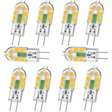 Lot de 10 Ampoule G4, Ampoule G4 LED 2W 240LM, Équivalent 20W G4 Ampoule Halogène, Blanc Chaud 3000K, AC/DC 12V, Sans Scintillement, Non Dimmable (1/4)