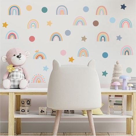 Stickers muraux - Arc-en-ciel - 22 x 30 cm x 4 pièces - Autocollants réutilisables/repositionnables - Chambre d'enfant - Papier peint autocollant - Aquarelle - Garçon - Fille (1/4)