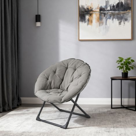 Mondstuhl Grau Schafwoll Sessel Klappbar Weich - Tragbarer Saucer Chair Faltbar für Wohnzimmer, Schlafzimmer & Leseecke