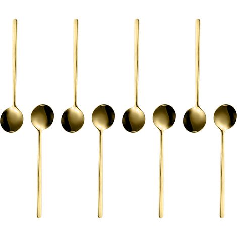Ensemble de 8 cuillères à expresso et mini-cuillères à café en acier inoxydable, convenant au café, au thé anglais, aux desserts, aux gâteaux, à la crème glacée, au cappuccino, 13,5 cm. (1/5)