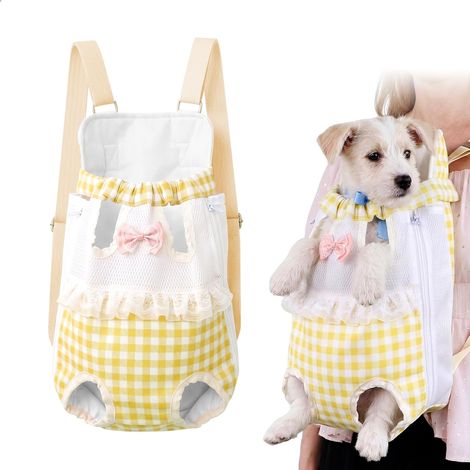 Sac a Dos pour Chien, Sac Transport Chien, Sac Chien Transport Modèle M Jaune à Carreaux pour Jusqu'à 4kg Harnais Dorsal Respirant avec Fenêtre pour Petits Chiens et Chats (1/5)