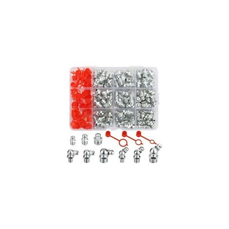 100 Stück Assortiment Graisseur M6 M8 M10, Raccords Filetages Mâles Graisseurs Droits/45°/90°/180° avec Mamelon de Graisse Hydraulique, Nickelé Embout de Graissage pour Équipement Mécanique