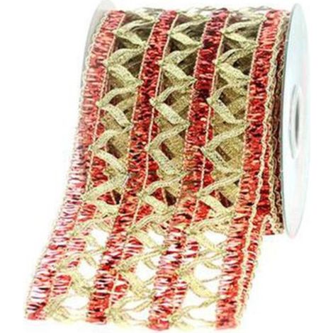 Nastro a rete natalizio 274 cm - colore oro/rosso - addobbo decorazione natale