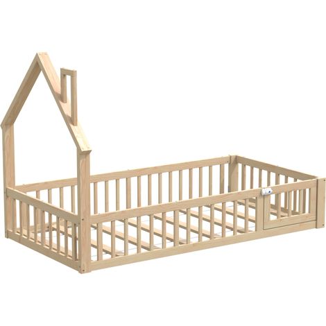 Letto a casetta per bambini 90 x 200 cm con camino, in pino e MDF, naturale (1/5)