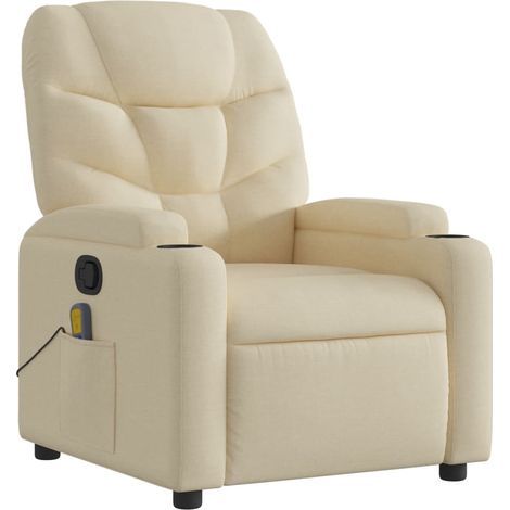 Poltrona relax TV funzione massaggio reclinabile 6 punti massaggio in tessuto crema DEC026886