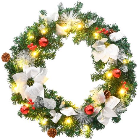 Couronne de Noël,Décoration de Noël avec lumières LED vert 60 cm PVC CFW69430 (1/5)