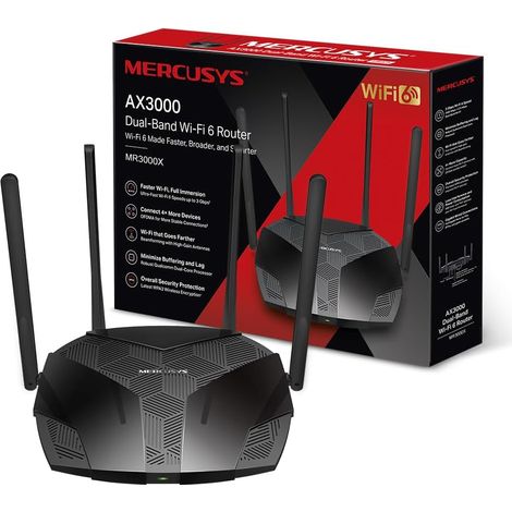 Mercusys MR3000X Routeur WiFi 6 AX3000 Bi-Bande, débit jusqu'à 3Gb/s, 4 Ports RJ45 Gigabit, 4 antennes, sécurité WPA3, Contrôle Parental, Idéal pour Le télétravail et la Maison connectée (1/5)