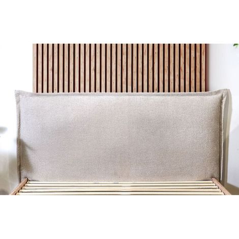 Bobochic – Tête de lit moderne 170 cm en tissu texturé beige – Garnissage mousse et ouate – Pans en bois pour design rustique – Fabrication française (1/5)