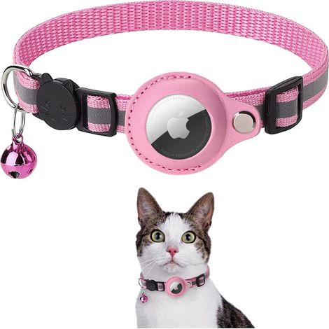 Collier Airtag pour chat (ROSE), accessoire compatible avec Apple Airtag (Airtag GPS pour chat non inclus), collier avec boucle de sécurité anti-étranglement pour chatons, chats et petits chiens (1/5)