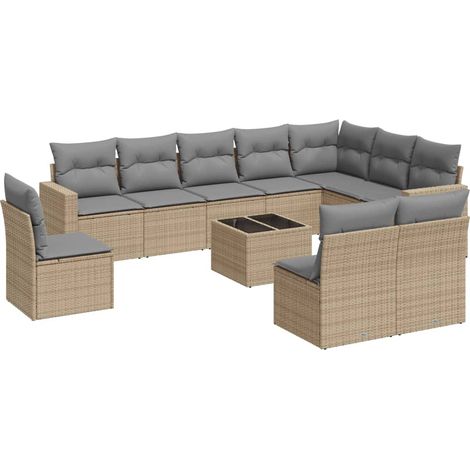 Maison Exclusive - Set de sofás de jardín 11pzas con cojines ratá (1/3)