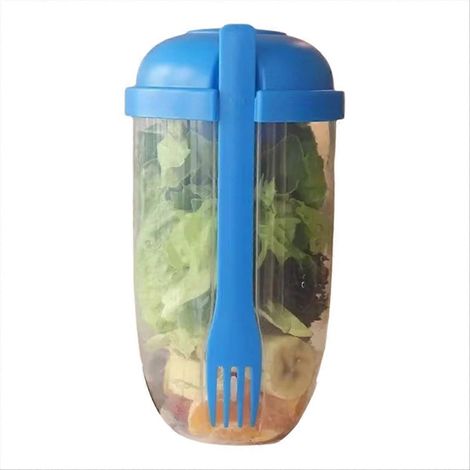 Petit déjeuner salade tasse yaourt tasse cuillère et couvercle grande capacité multifonction déjeuner salade tasse bleu (1/5)