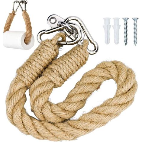 Rope Toilet Paper Holder, Hemp Rope Towel Holder, Vintage Wooden Rope Toilet Paper Roll Holder for Bathroom and Kitchen (1/5)
